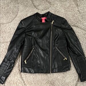 Catherine Malandrino Black Leather Jacket with Gold Zippers